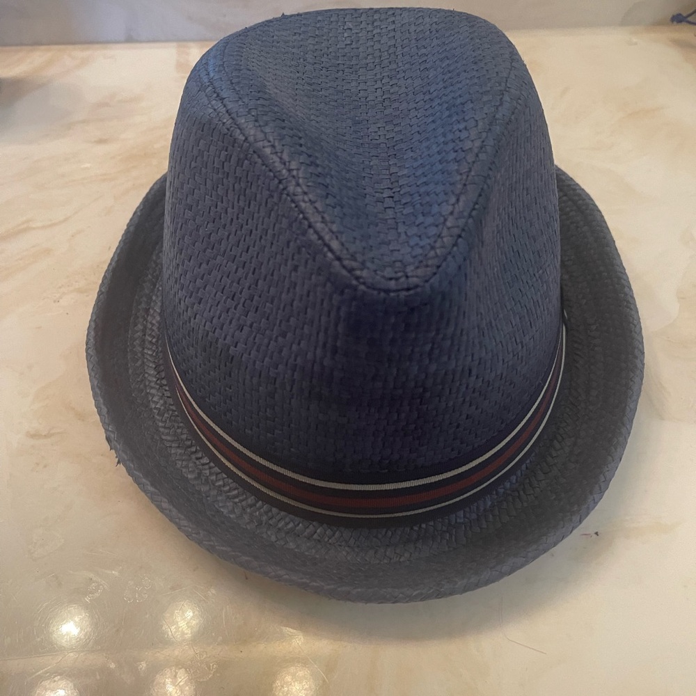 Blue Straw Fedora Hat